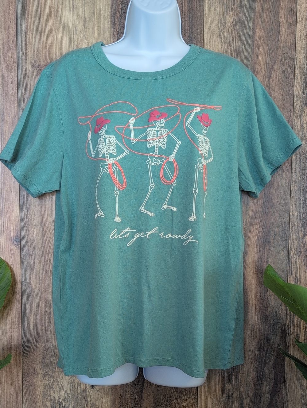 Zoe + Liv Teal Short-Sleeve Graphic Tee with Skeleton Cowgirls XL F250